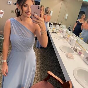Kira Birdy Grey Bridesmaid One Shoulder Dusty Blue Dress